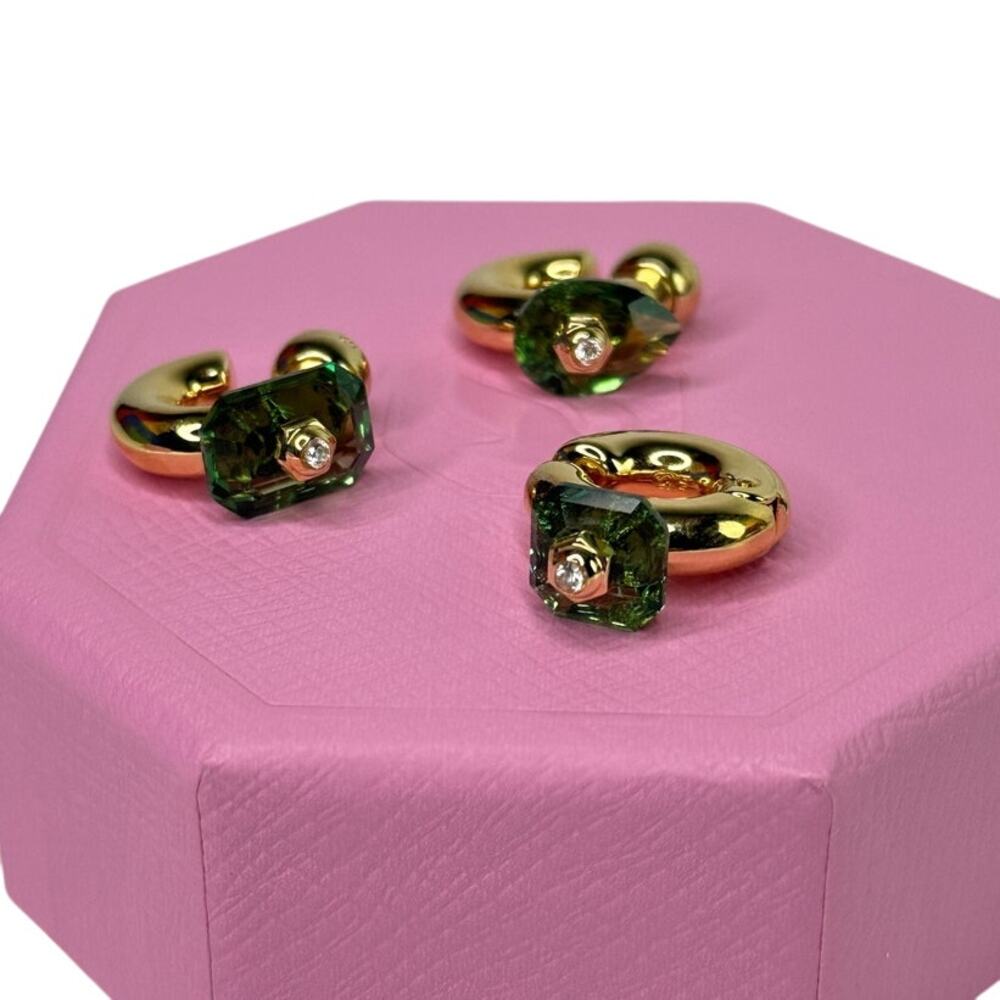 Swarovski Numina hoop earrings Set (3), Mixed cuts, Green, Gold-tone plated